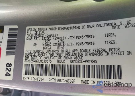 2020 Toyota Tacoma Sr5 V6 from USA, damaged, VIN 3TMCZ5AN7LM339575